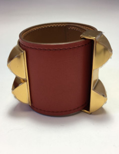 HERMES CDC collier de chien cuff bracelet in sanguine tadelakt calfskin leather