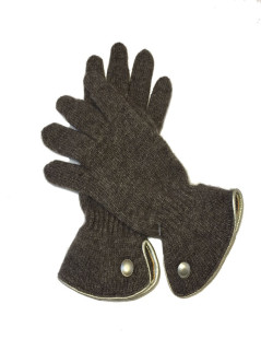 Gants MURIEL en laine marron et cuir doré taille unique