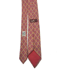 HERMÈS tie in printed fuchsia silk