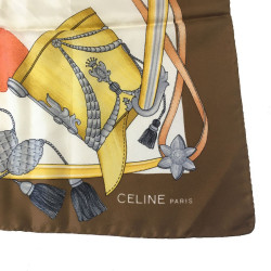 Carré CELINE en soie marron et blanche