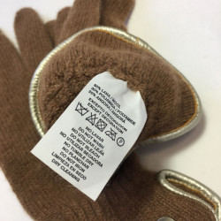 Gants MURIEL en laine marron clair et cuir doré taille unique