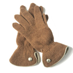 Gants MURIEL en laine marron clair et cuir doré taille unique