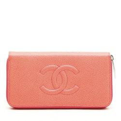 Porte monnaie zippé CHANEL grainé saumon