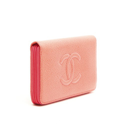 Porte monnaie zippé CHANEL grainé saumon