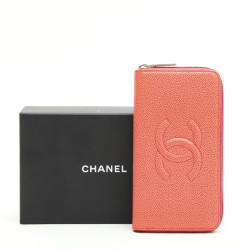 Porte monnaie zippé CHANEL grainé saumon