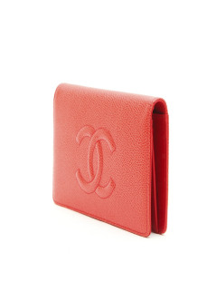 CHANEL card holder in coral grained leather