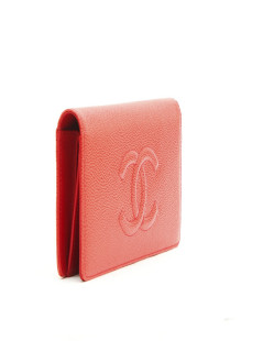 CHANEL card holder in coral grained leather