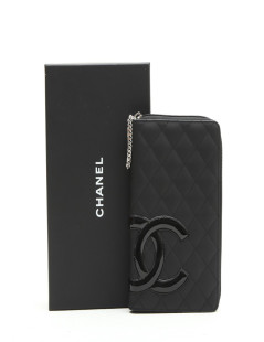 Pochette CHANEL Zippée cuir lisse matelassé noir