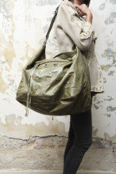 BALENCIAGA Weekender bag in green aged leather