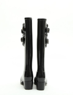 CHANEL rain boots with camellias in black rubber size 38FR