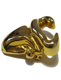 CHRISTIAN LACROIX vintage bull brooch in gold resin