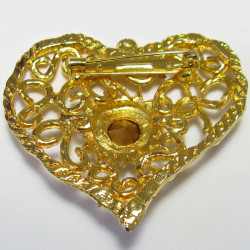 CHRISTIAN LACROIX heart brooch in gilded metal and white rhinestone