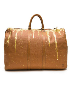 Sac Keepall LOUIS VUITTON cuir épi gold customisé