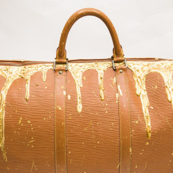 Sac Keepall LOUIS VUITTON cuir épi gold customisé