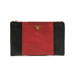 PRADA clutch in black and red grained leather