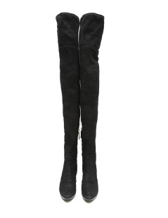 CHANEL T 38.5 thigh boots in black suede calfskin 