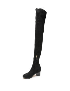 CHANEL T 38.5 thigh boots in black suede calfskin 