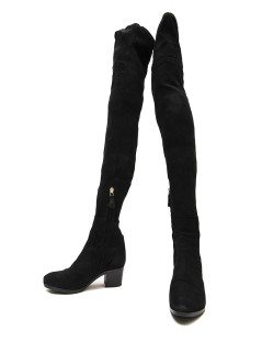 CHANEL T 38.5 thigh boots in black suede calfskin 