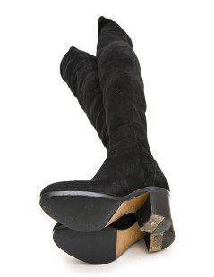 CHANEL T 38.5 thigh boots in black suede calfskin 