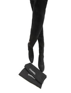 CHANEL T 38.5 thigh boots in black suede calfskin 