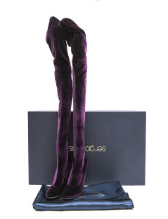 SERGIO ROSSI T 36 Thigh boots in plum stretch velvet