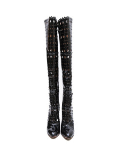 ALAIA T 38 boots in black patent perforated leather