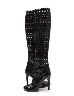 ALAIA T 38 boots in black patent perforated leather