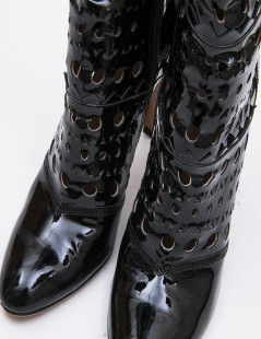 ALAIA T 38 boots in black patent perforated leather