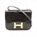  HERMES vintage 'Constance' bag in brown chocolate crocodile leather