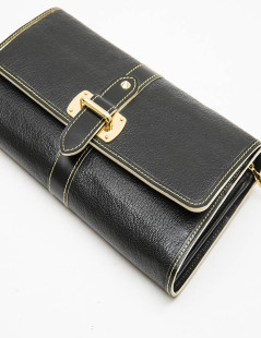 LOUIS VUITTON clutch in black grained leather with saddle stitching