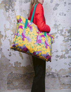 HERMES beach bag in multicolored flower printed cotton