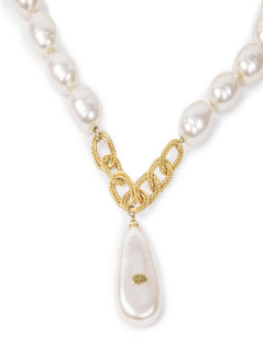 CHANEL couture vintage necklace in molten glass pearls and gilded metal