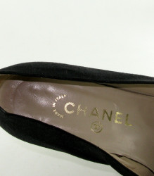 Ballerines T38.5 CHANEL toile et cuir