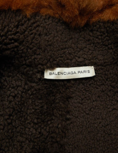 BALENCIAGA mid-length coat in brown returned lambskin leather and aged leather