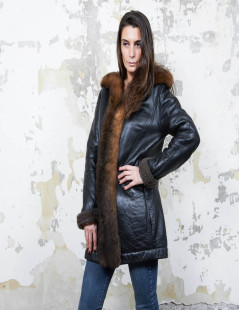 BALENCIAGA mid-length coat in brown returned lambskin leather and aged leather