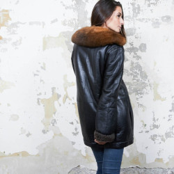 BALENCIAGA mid-length coat in brown returned lambskin leather and aged leather