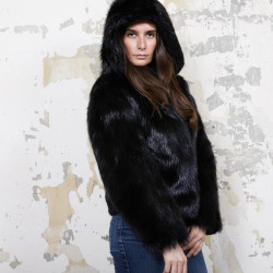 CHLOE hooded jacket in black shiny beaver fur size 38FR