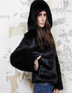 CHLOE hooded jacket in black shiny beaver fur size 38FR