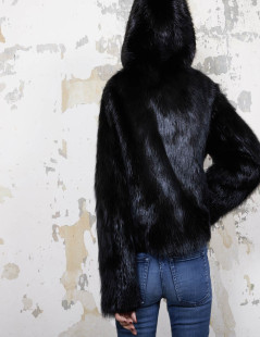 CHLOE hooded jacket in black shiny beaver fur size 38FR