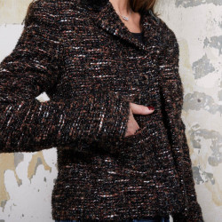 Veste CHANEL T  en tweed marron et fils brillants noirs