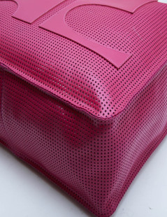 COURREGES large tote bag in perforated pink leather