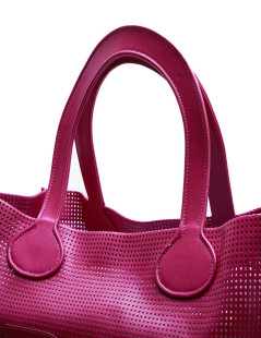 COURREGES large tote bag in perforated pink leather