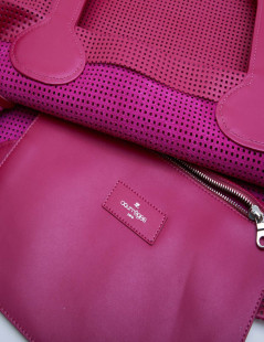 COURREGES large tote bag in perforated pink leather