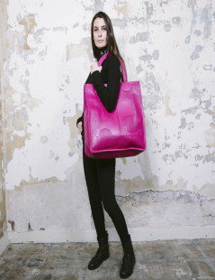 COURREGES large tote bag in perforated pink leather