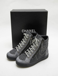 Baskets  Chanel T39,5 denim et veau velours gris