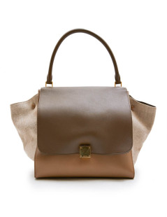 Sac Trapèze CELINE cuir et toile beige