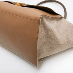 Sac Trapèze CELINE cuir et toile beige