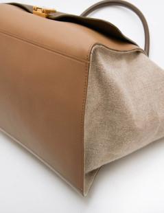 Sac Trapèze CELINE cuir et toile beige