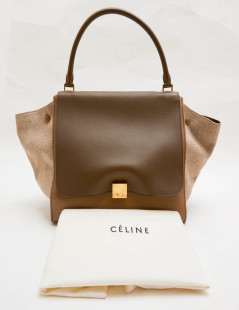 Sac Trapèze CELINE cuir et toile beige