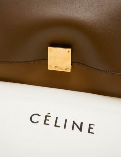 Sac Trapèze CELINE cuir et toile beige